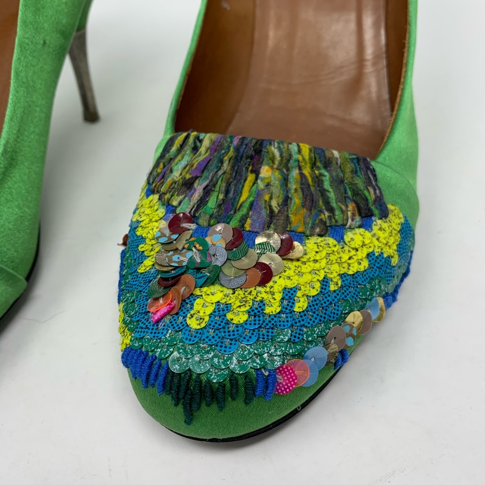 Dries Van Noten Green Multicolor Sequin Fringe Pumps - Picture 2 of 10